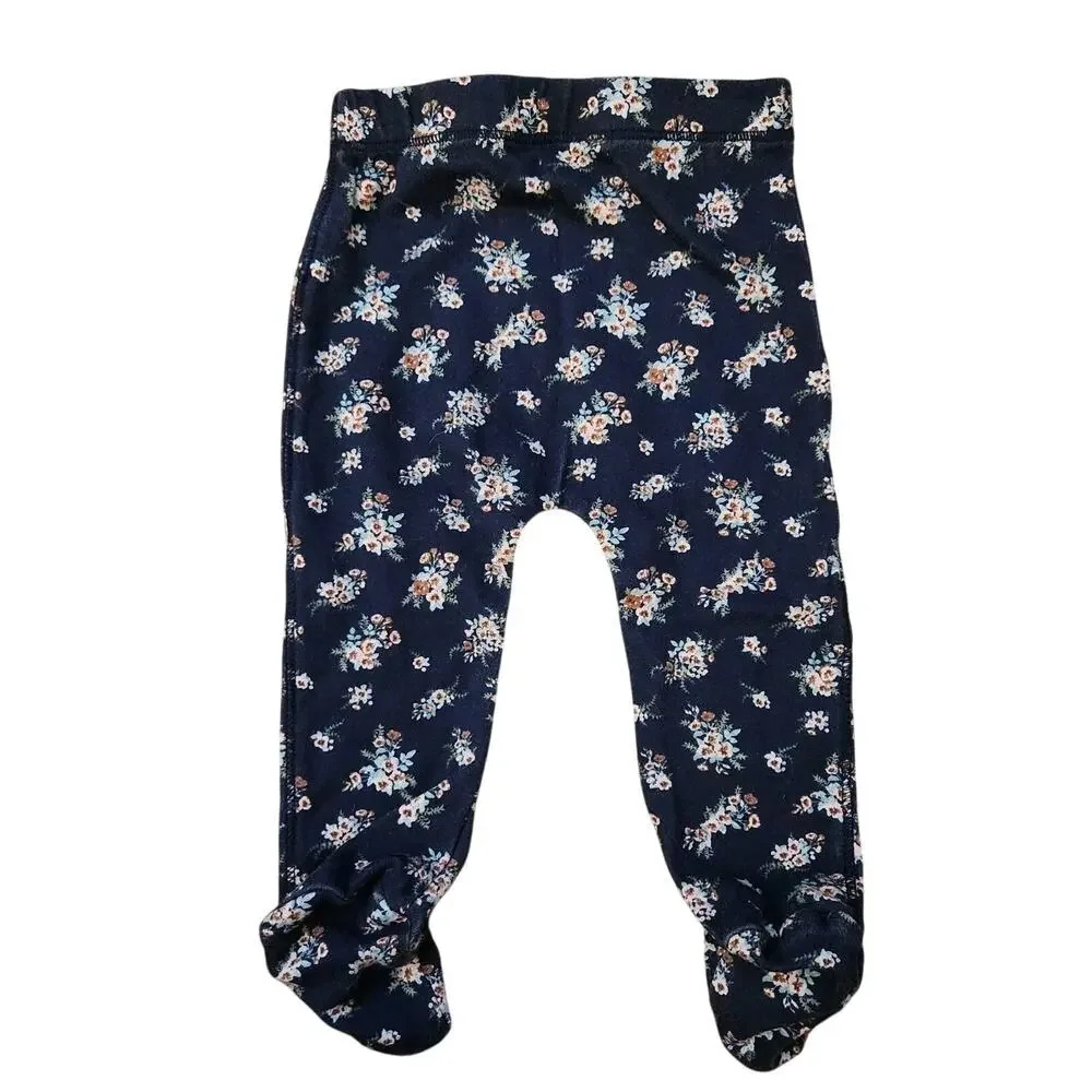 Jamie Kay Organic Footed Pants Size 1 year Floral Navy Blue Infants Fall/ Winter